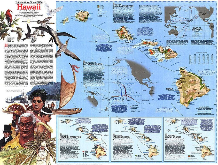 1983 The Making of America, Hawaii Theme Wall Map 