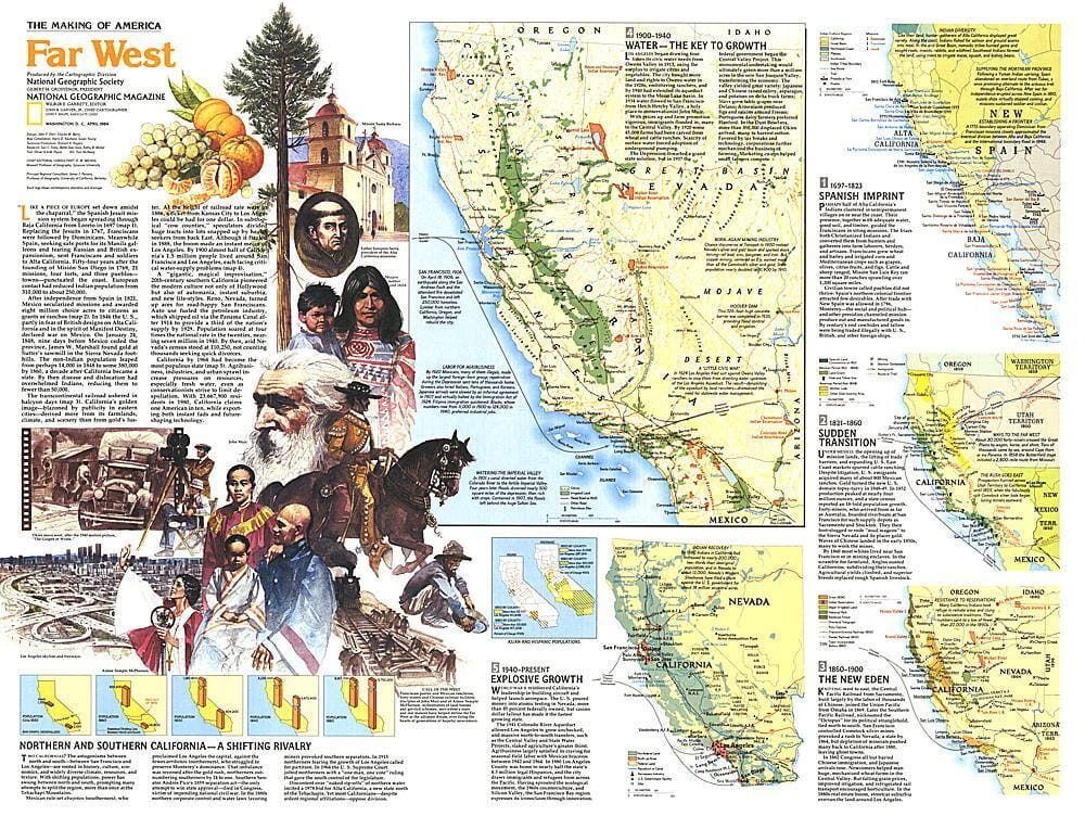 1984 Making of America, Far West Theme Wall Map 