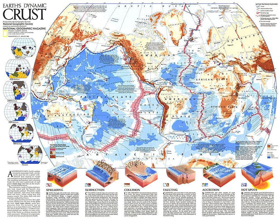 1985 Earths Dynamic Crust Map Wall Map 