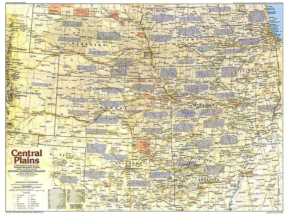 1985 Central Plains Map Side 1 Wall Map 
