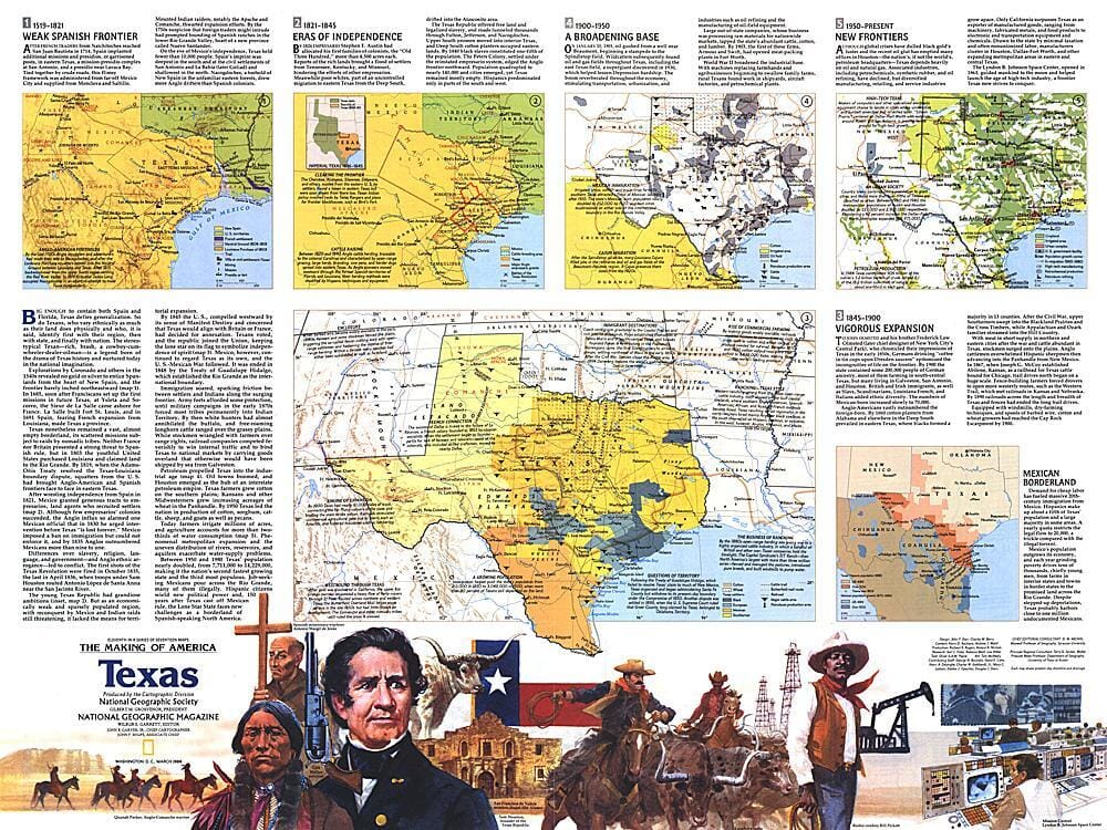 1986 The Making of America, Texas Theme Wall Map 