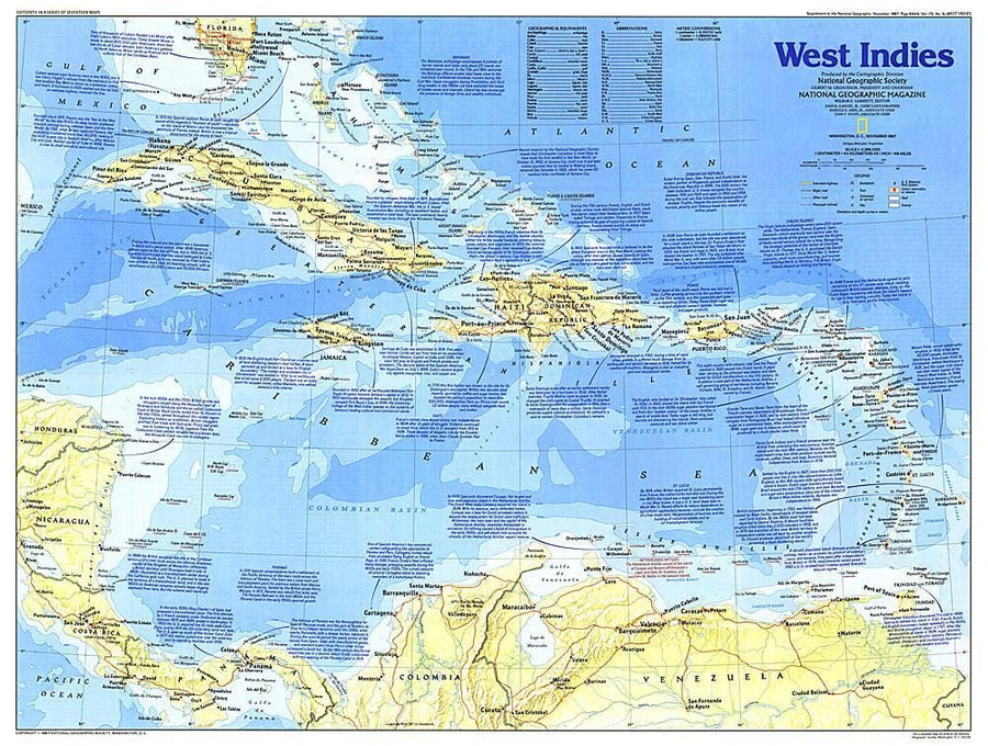 1987 Making of America, West Indies Map Wall Map 