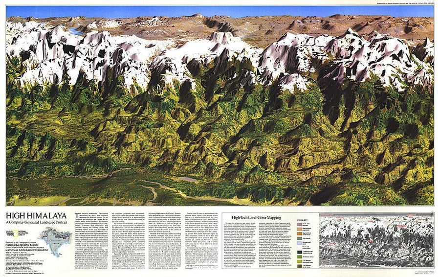 1988 High Himalaya Map Wall Map 