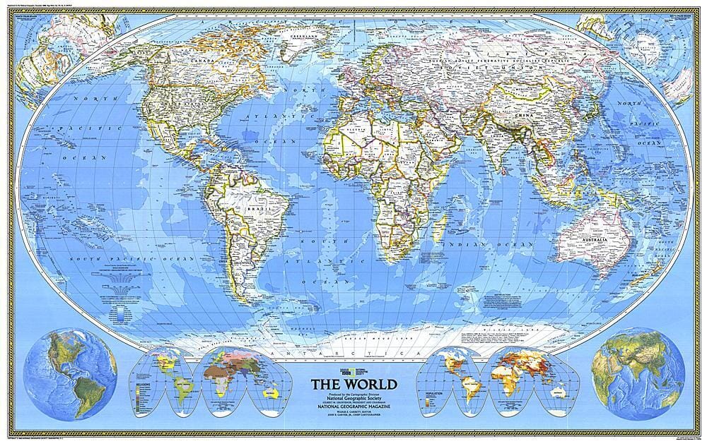 1988 World Map Wall Map 