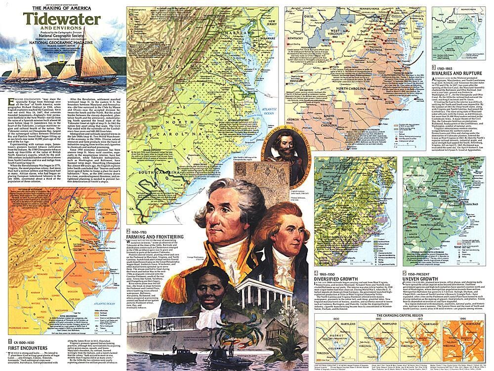 1988 Tidewater and Environs Theme Wall Map 