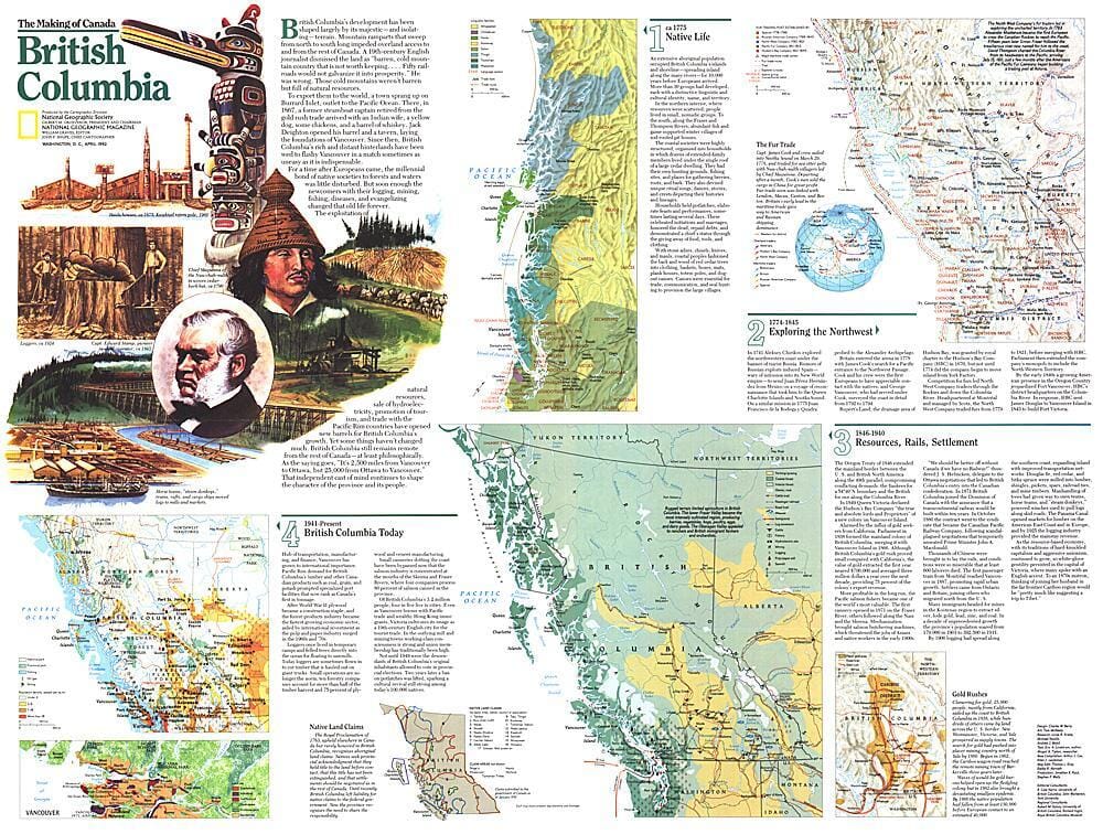 1992 Making of Canada, British Columbia Theme Wall Map 