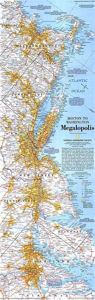 1994 Boston To Washington Megalopolis Map Wall Map 