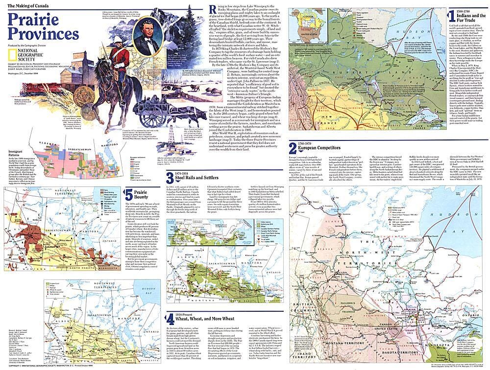 1994 Making of Canada, Prairie Provinces Theme Wall Map 