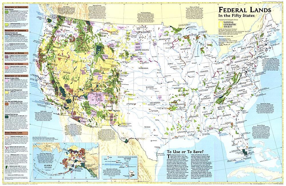 1996 Federal Lands in the Fifty States Wall Map 