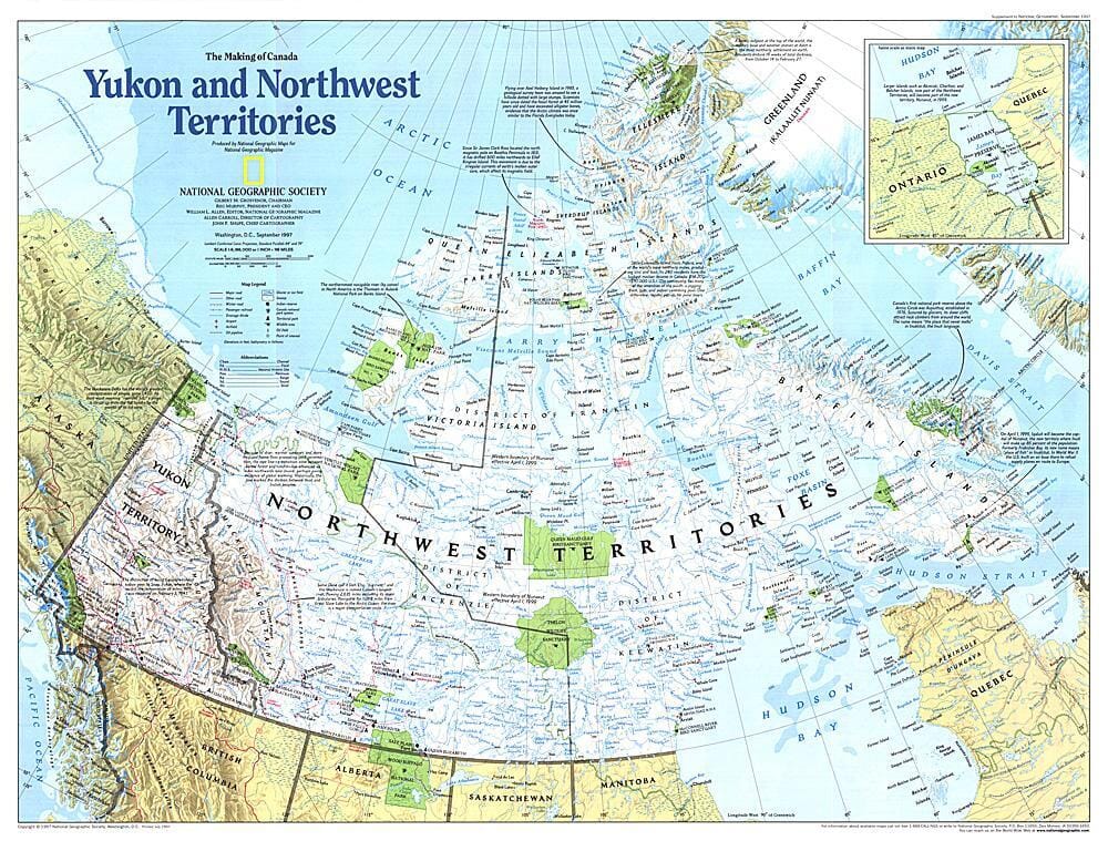 1997 Making of Canada, Yukon and Northwest Territories Map Wall Map 