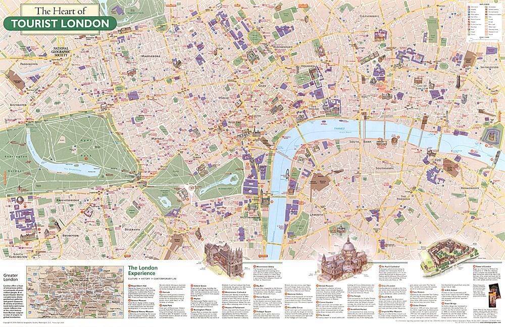 2000 The Heart of Tourist London Wall Map 