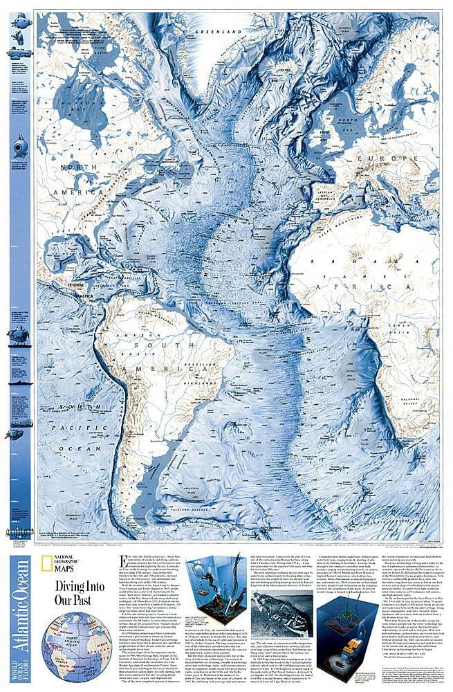 2001 World Ocean Floor, Atlantic Map Wall Map 