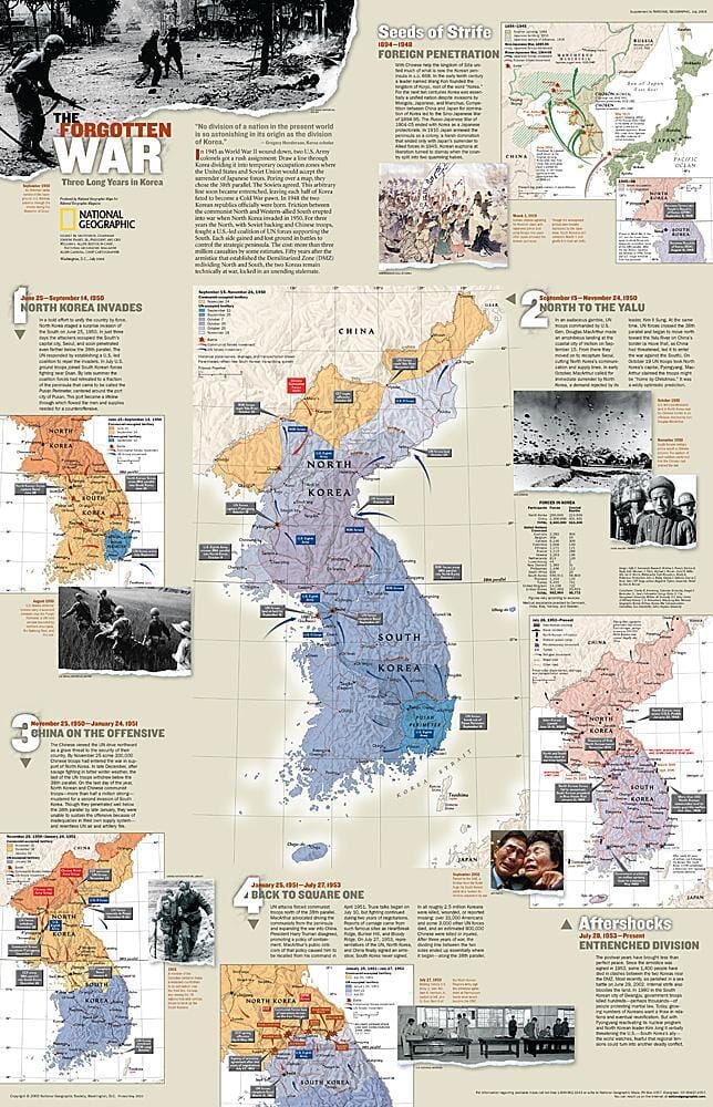 2003 The Forgotten War, Three Long Years in Korea Wall Map 