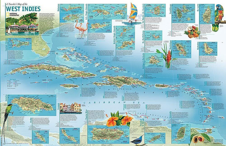 2003 A Travelers' Map of the West Indies Wall Map 