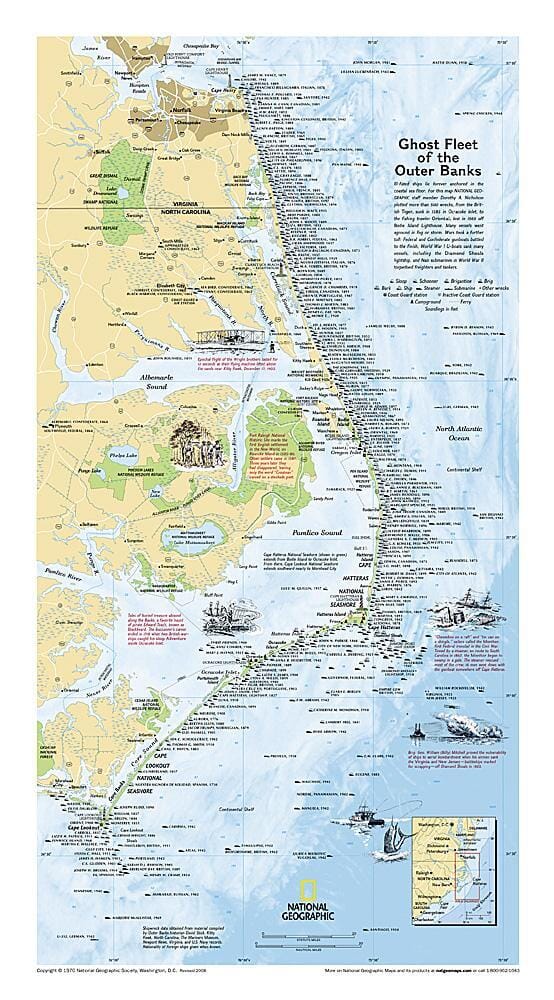 2008 Ghost Fleet of the Outer Banks 1970 Map Wall Map 