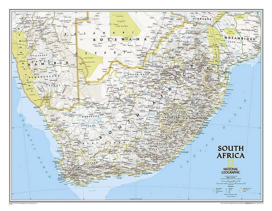 South Africa Classic Wall Map (30.25 X 23.5 Inches) (Tubed) | National Geographic Wall Map 