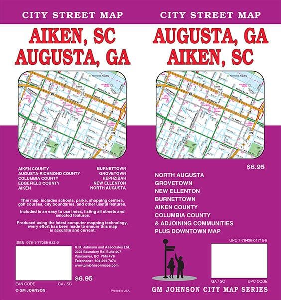 Augusta, GA : Aiken, SC : city street map = Aiken, SC : August, GA : city street map | GM Johnson carte pliée 