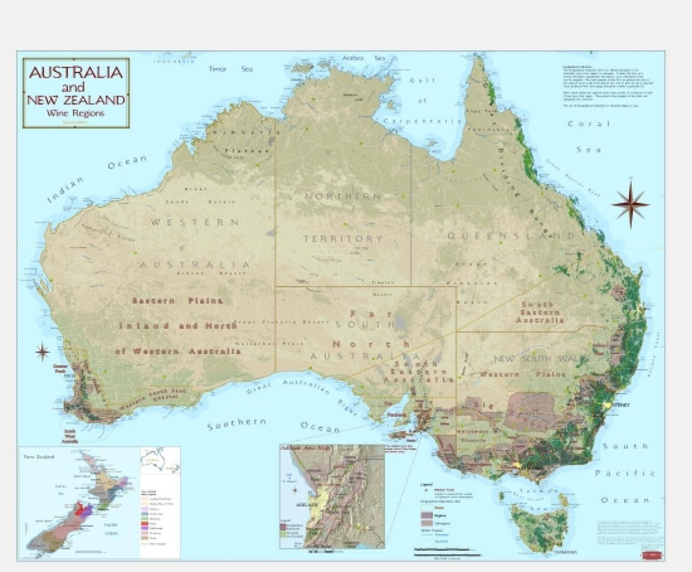 Australia and New Zealand - Wine Regions | Vinmaps Wall Map Canvas 