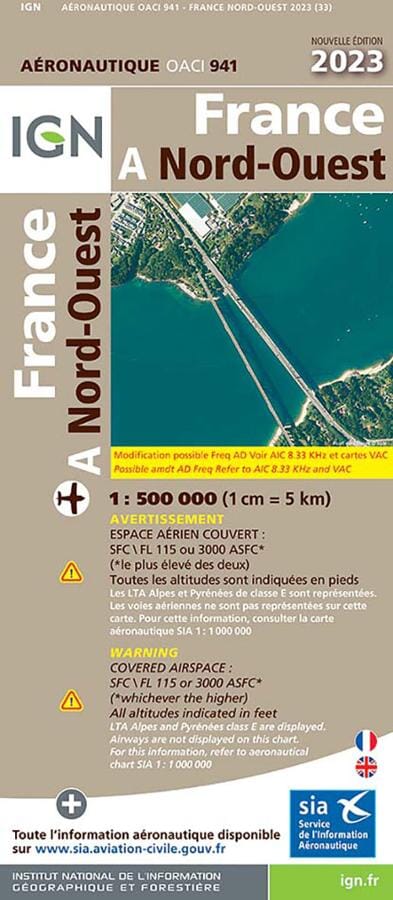 Carte aéronautique OACI 941 - France Nord-ouest 2023 | IGN carte pliée IGN 