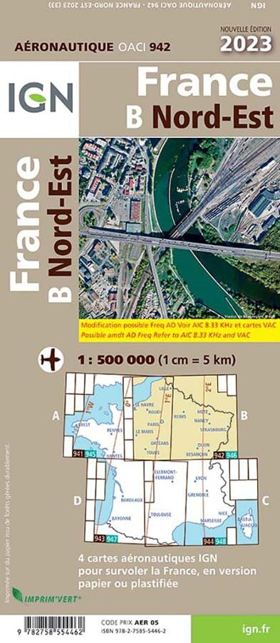 Carte aéronautique OACI 942 - France Nord-est 2023 | IGN carte pliée IGN 