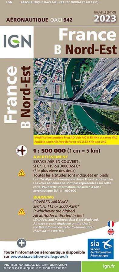 Carte aéronautique OACI 942 - France Nord-est 2023 | IGN carte pliée IGN 