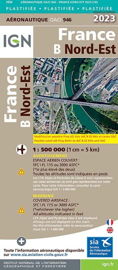 Carte aéronautique plastifiée OACI 946 - France Nord-est 2023 | IGN carte pliée IGN 