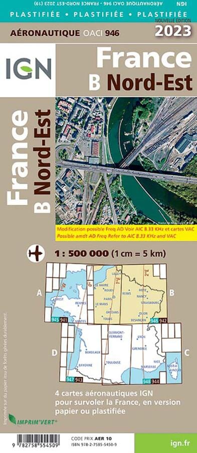 Carte aéronautique plastifiée OACI 946 - France Nord-est 2023 | IGN carte pliée IGN 