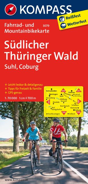 Carte cycliste n° F3079 - Forêt de Thuringe sud, Suhl, Coburg (Allemagne) | Kompass carte pliée Kompass 