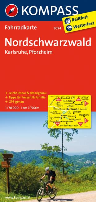 Carte cycliste n° F3094 - Schwarzwald Nordschwarzwald (Allemagne) | Kompass carte pliée Kompass 