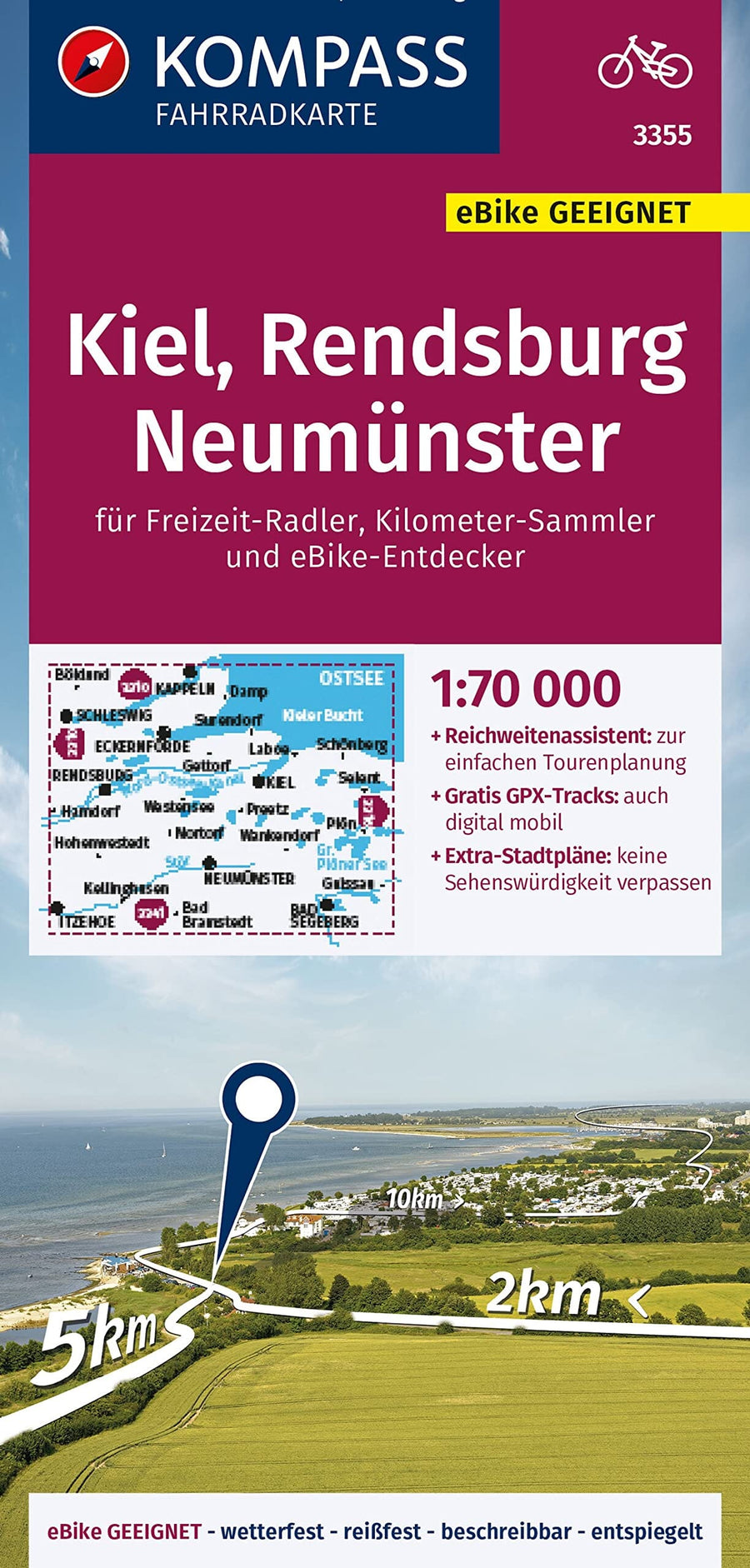 Carte cycliste n° F3355 - Kiel, Rendsburg, Neumünster (Allemagne) | Kompass carte pliée Kompass 