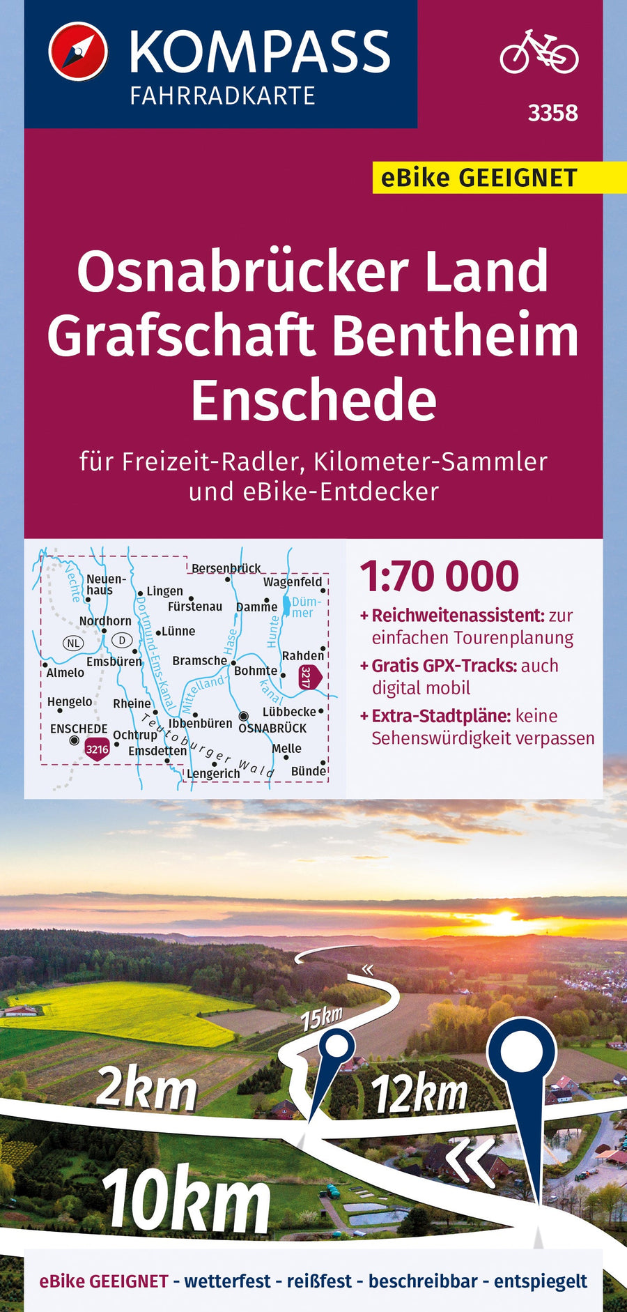 Carte cycliste n° F3358- Osnabrücker Land, Bentheim, Enschede (Allemagne) | Kompass carte pliée Kompass 