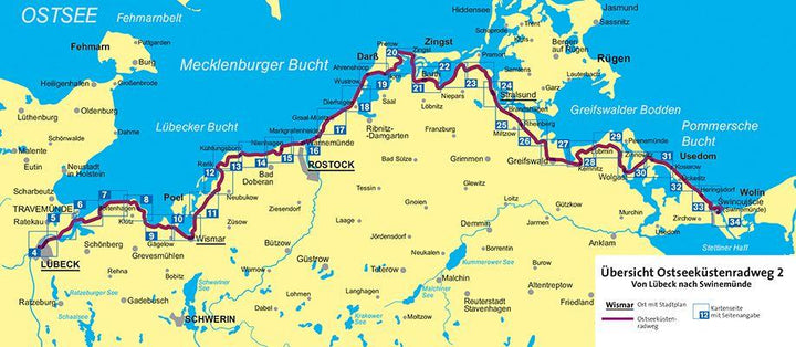 Carte cycliste n° F7031 - Ostseeküstenradweg 2 von Lübeck nach Usedom (Mer Baltique, Allemagne) | Kompass carte pliée Kompass 