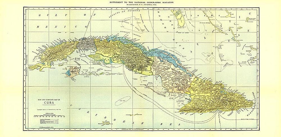 1906 Cuba Map Wall Map 