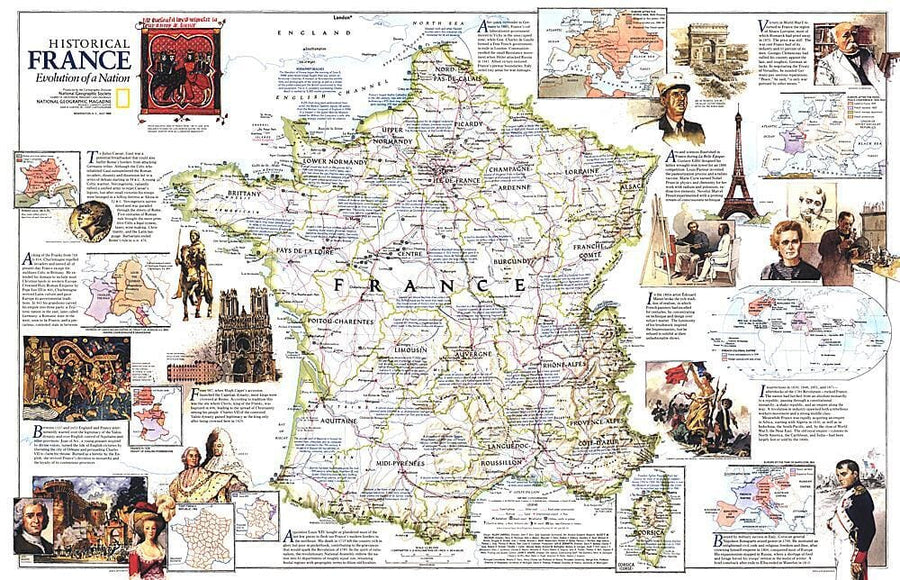 1989 Historical France Map Wall Map 