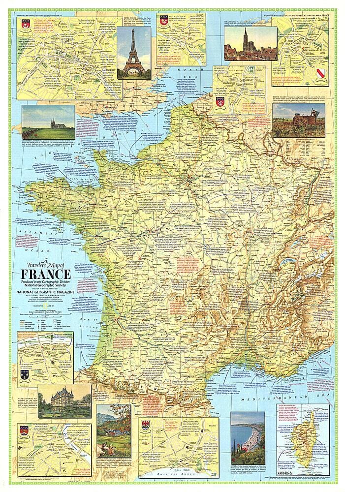 1971 Travelers Map of France Wall Map 