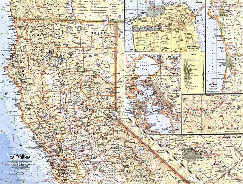 1966 Northern California Map Wall Map 