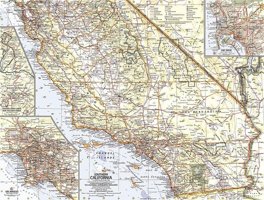 1966 Southern California Map Wall Map 