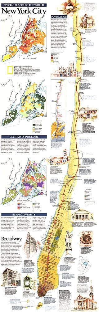 1990 New York City Map Wall Map 