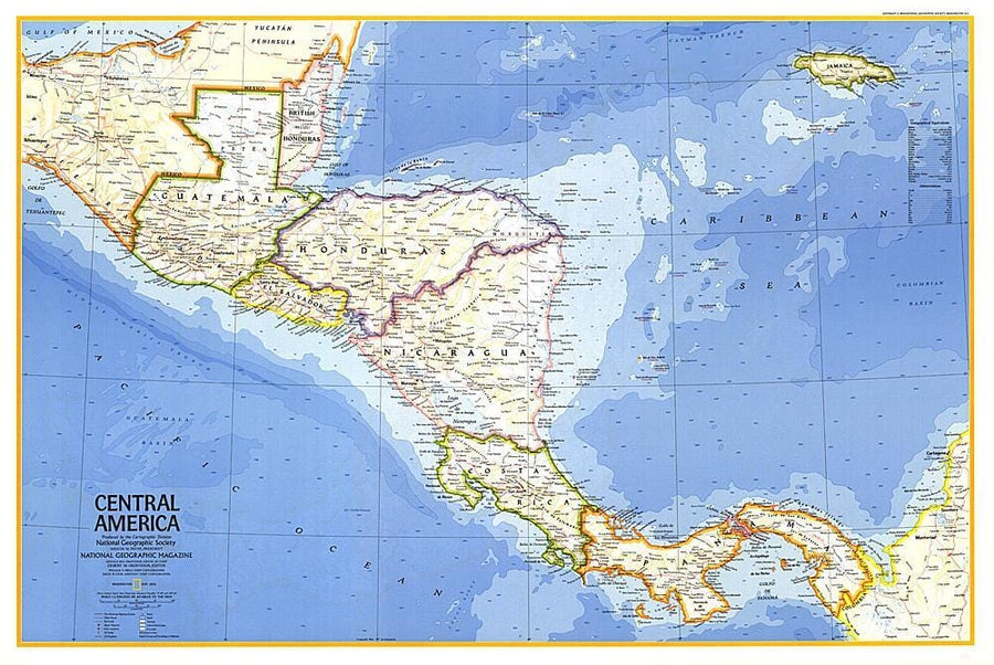 1973 Central America Map Wall Map 