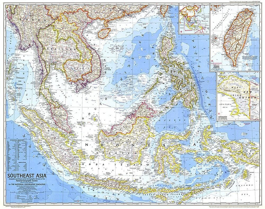 1968 Southeast Asia Map Wall Map 