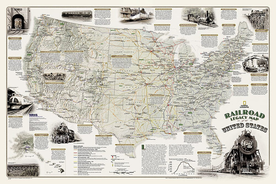 Railroad legacy map of the United States [poster size and tubed] | National Geographic carte murale petit tube 
