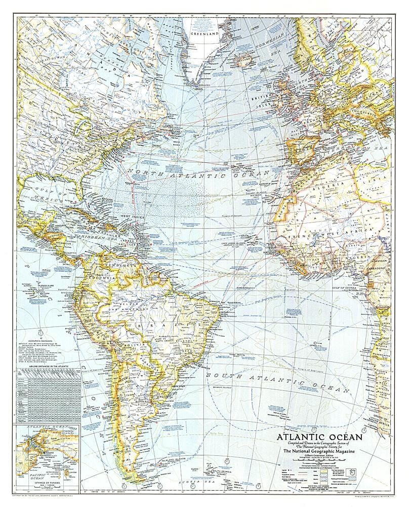 1941 Atlantic Ocean Map Wall Map 