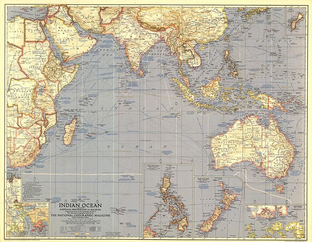 1941 Indian Ocean Map Wall Map 