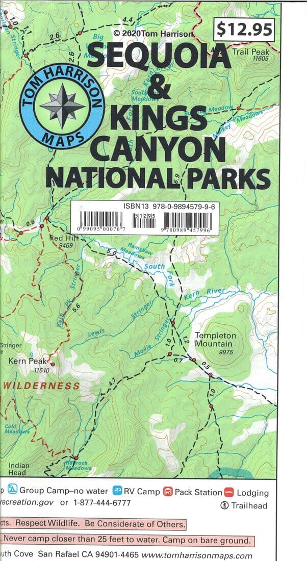 Sequoia & Kings Canyon National Parks recreation map | Tom Harrison Maps carte pliée 