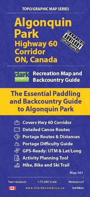 Paddling map - Algonquin Park, Ontario | Clark Geomatics Hiking Map 
