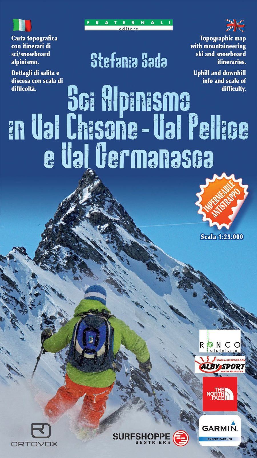 Carte de randonnée à ski n° 1 - Val Chisone, Val Pellice, Val Germanasca | Fraternali - 1/25 000 carte pliée Fraternali 