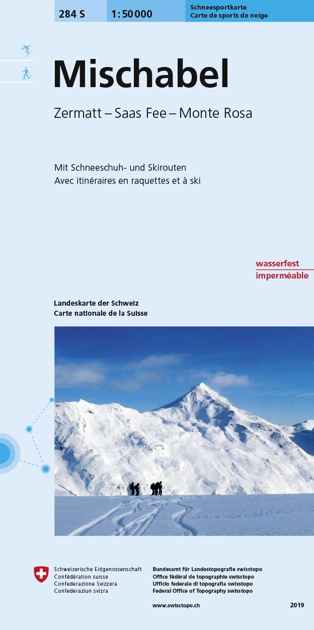 Carte de randonnée à ski n° 284S - Mischabel, Zermatt (Suisse) | Swisstopo - ski au 1/50 000 carte pliée Swisstopo 