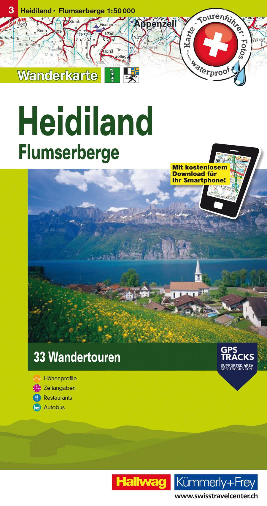 Carte de randonnée backcountry n° HKF.WK.03 - Heidiland, Flumserberg (Suisse) | Hallwag carte pliée Hallwag 