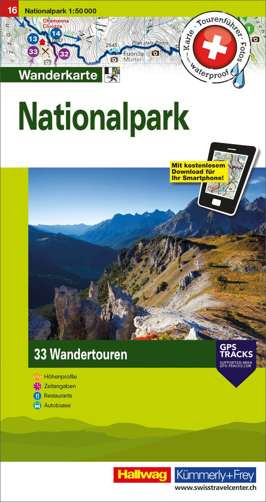 Carte de randonnée backcountry n° HKF.WK.16 - Nationalpark (Suisse) | Hallwag carte pliée Hallwag 