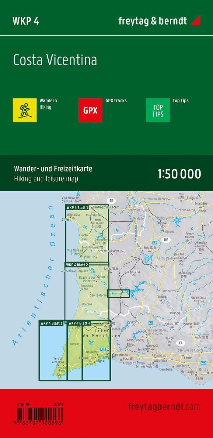 Carte de randonnée - Costa Vicentina (Portugal), n° WKP4 (lot de 2) | Freytag & Berndt carte pliée Freytag & Berndt 